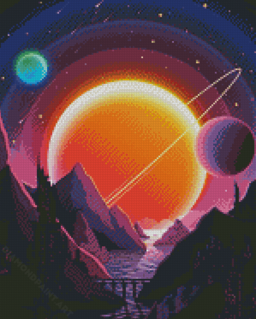 River And Planets Illustration Diamond Painting