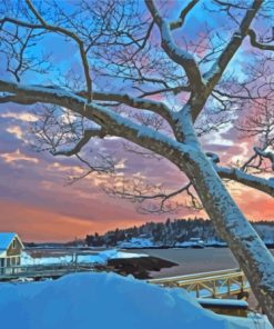 Snowy Boothbay Town Diamond Painting