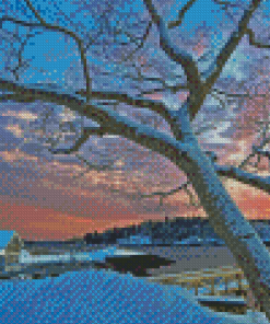 Snowy Boothbay Town Diamond Painting