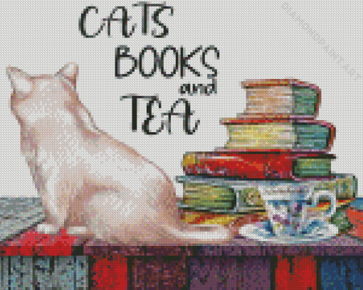 Vintage Books And Cat Diamond Painting