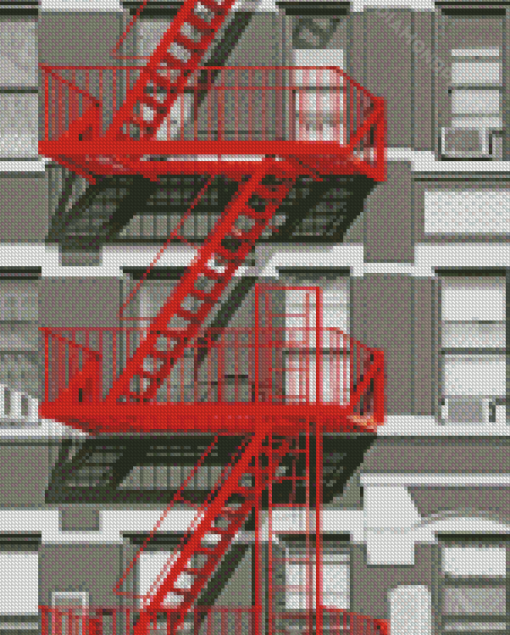 Red Fire Escape Diamond Painting