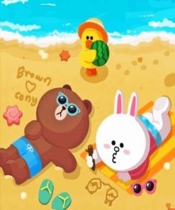 Brown And Cony In Beach Diamond Painting