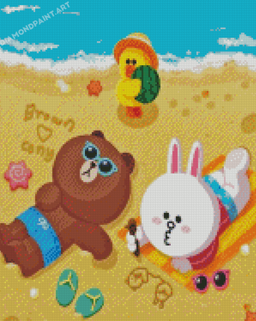 Brown And Cony In Beach Diamond Painting