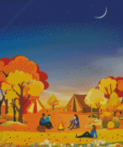 Camping At Night In Fall Forest Diamond Painting