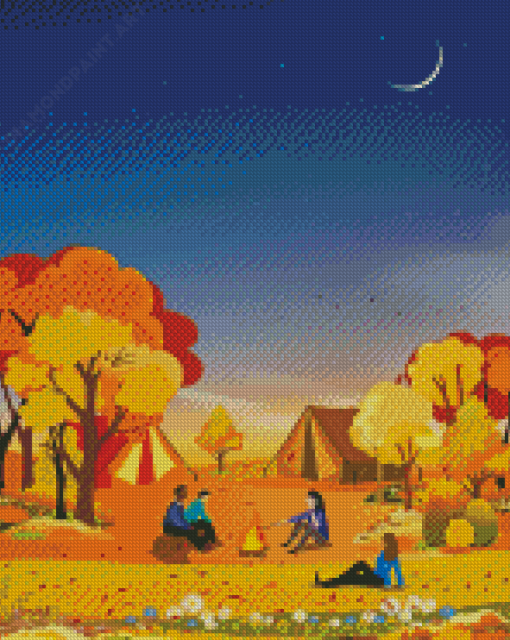 Camping At Night In Fall Forest Diamond Painting