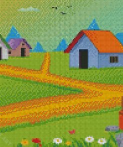 Cartoon Village Scene Diamond Painting