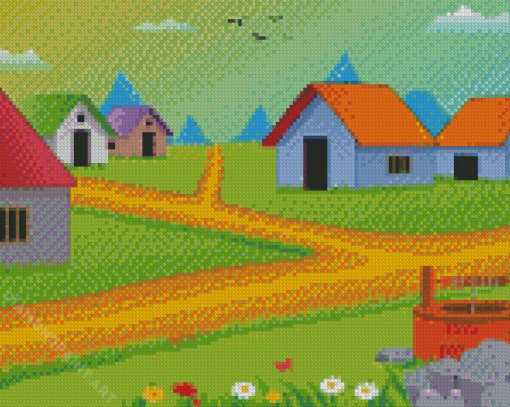 Cartoon Village Scene Diamond Painting