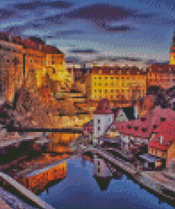 Cesky Krumlov City At Night Diamond Painting