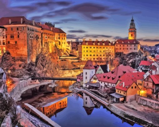 Cesky Krumlov City At Night Diamond Painting