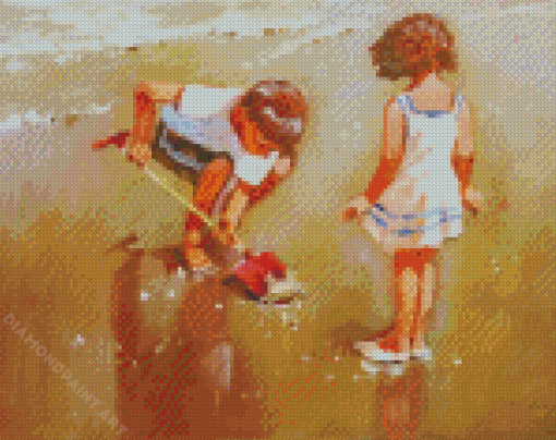 Children At The Seaside Art Diamond Painting