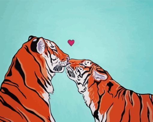 Illustration Tigers In Love Diamond Painting