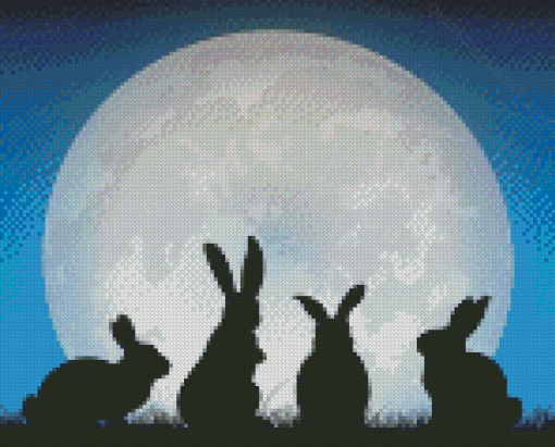 Moon Hares Silhouette Diamond Painting