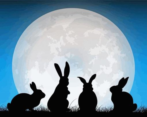 Moon Hares Silhouette Diamond Painting