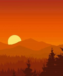 Mountain Silhouette Sunset Diamond Painting