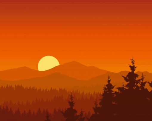 Mountain Silhouette Sunset Diamond Painting