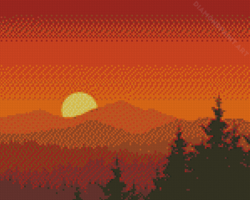 Mountain Silhouette Sunset Diamond Painting