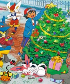 Pokemon With Christmas Tree Diamond Painting