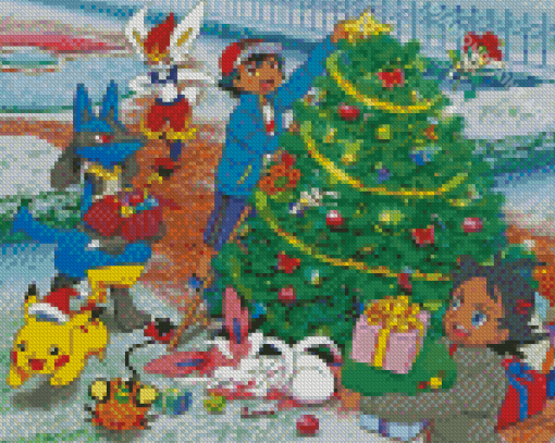 Pokemon With Christmas Tree Diamond Painting