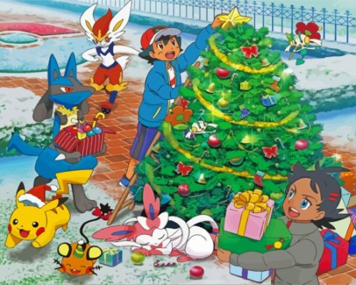 Pokemon With Christmas Tree Diamond Painting