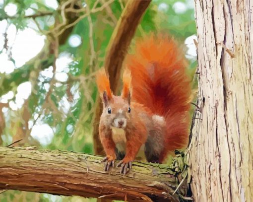 Red Squirrel On A Branch Diamond Painting