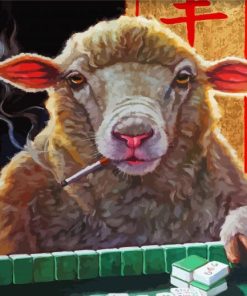 Sheep Playing Mahjong Diamond Painting