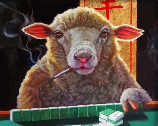 Sheep Playing Mahjong Diamond Painting