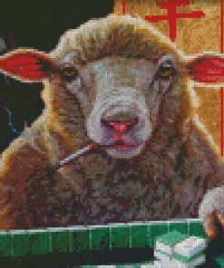 Sheep Playing Mahjong Diamond Painting