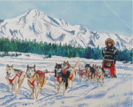 Sled Dogs With Man Art Diamond Painting