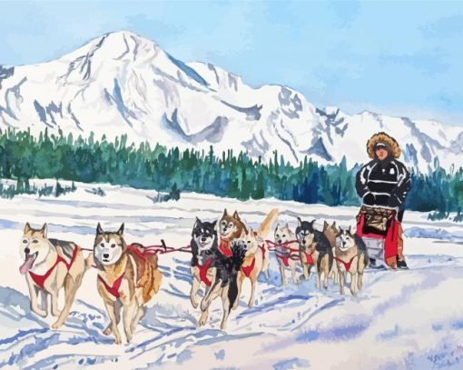 Sled Dogs With Man Art Diamond Painting