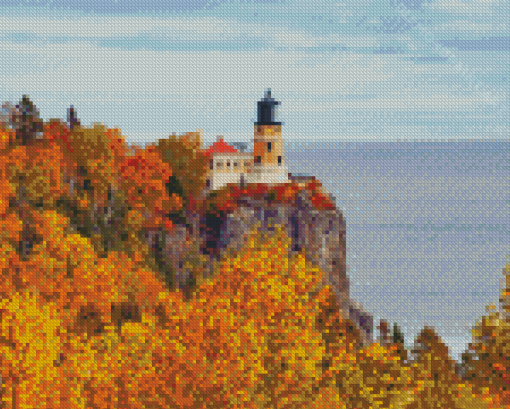 Split Rock Lighthouse Minnesota Snow Diamond Painting