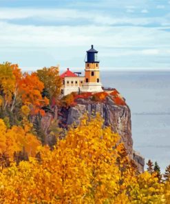 Split Rock Lighthouse Minnesota Snow Diamond Painting