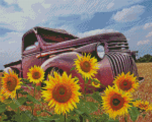 Sunflower In Truck Diamond Painting