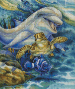 Turtle And Dolphin With Fish Diamond Painting