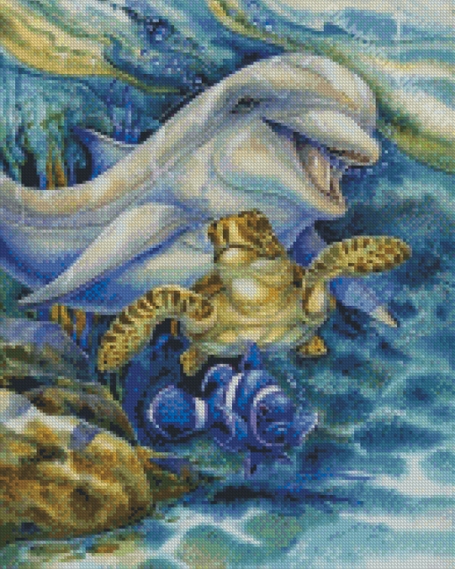 Turtle And Dolphin With Fish Diamond Painting