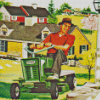 Vintage Man Mowing Grass Diamond Painting