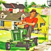 Vintage Man Mowing Grass Diamond Painting