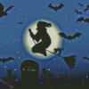 Witch Silhouette And Bats Diamond Painting