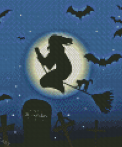 Witch Silhouette And Bats Diamond Painting