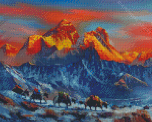 Abstract Himalayas At Sunset Diamond Painting