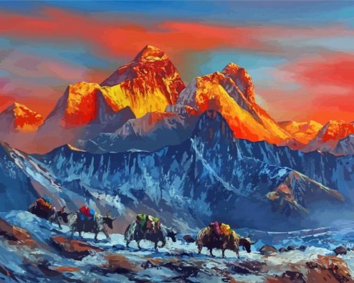 Abstract Himalayas At Sunset Diamond Painting