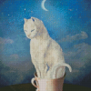 Aesthetic White Cat In Cup Diamond Painting