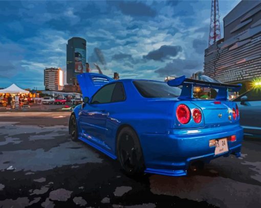 Blue Nissan Gtr R34 Diamond Painting