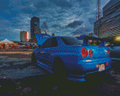 Blue Nissan Gtr R34 Diamond Painting