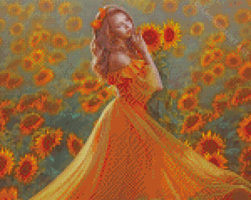 Girl In Yellow Flowers Field Diamond Painting