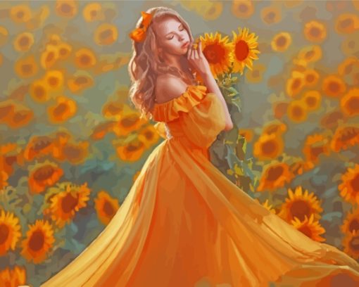 Girl In Yellow Flowers Field Diamond Painting