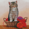 Kitten With Yarn Basket Diamond Painting