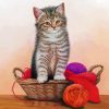 Kitten With Yarn Basket Diamond Painting