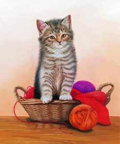 Kitten With Yarn Basket Diamond Painting