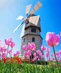 Pink Tulpen En Molen Diamond Painting