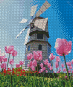 Pink Tulpen En Molen Diamond Painting